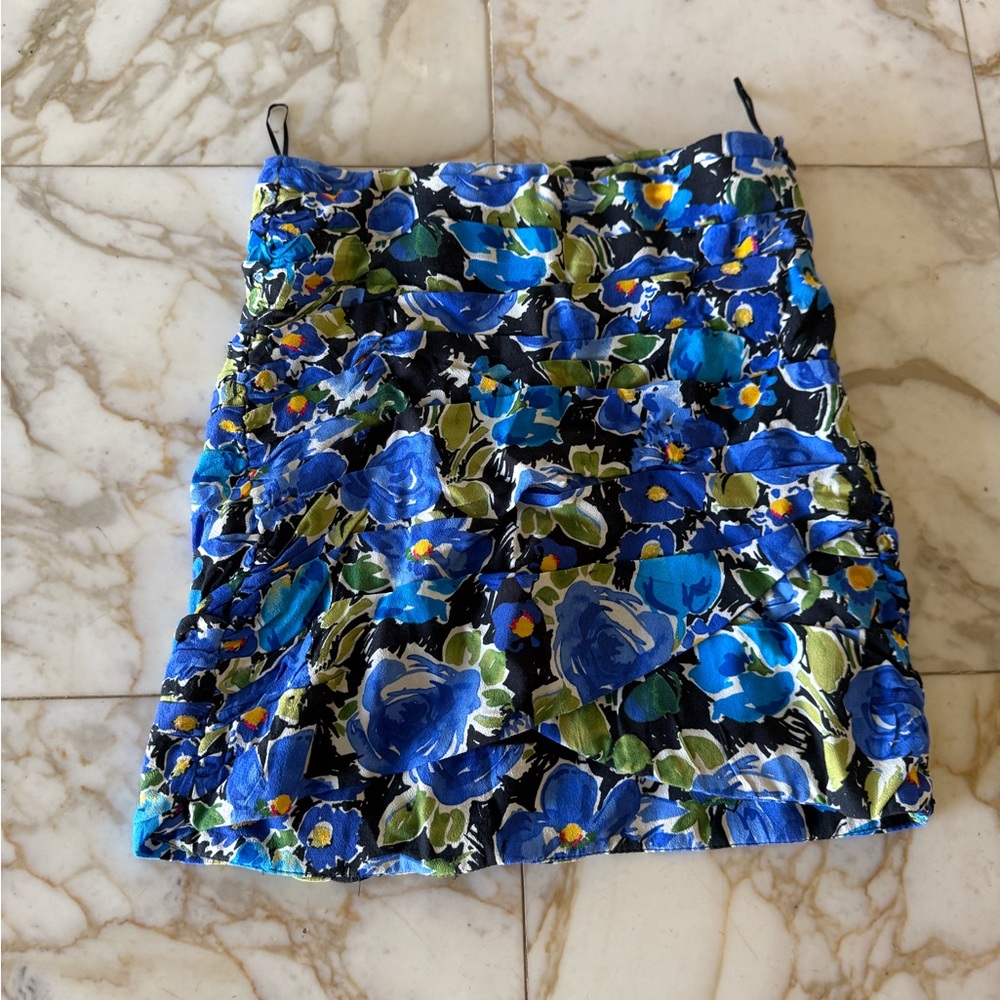 Zara Blue and Green Floral Mini Skirt